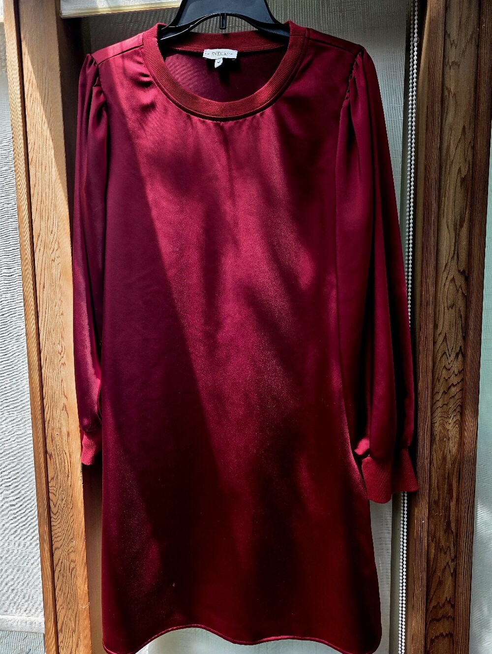 S'EDGE Satin Maroon Crewneck Dress